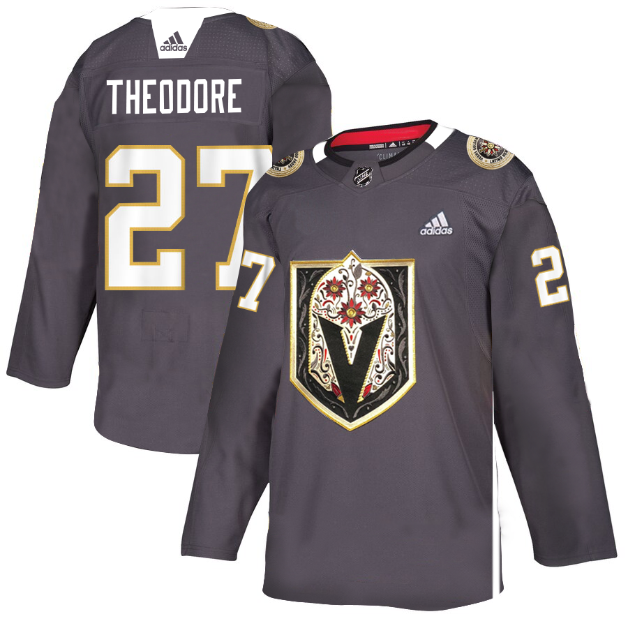 Men's Vegas Golden Knights #27 Shea Theodore Grey Latino Heritage Night Stitched NHL Jersey